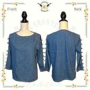 C.M.C By Color Me Cotton Women Long Sleeve Denim Top Cut Out Sleeve Small